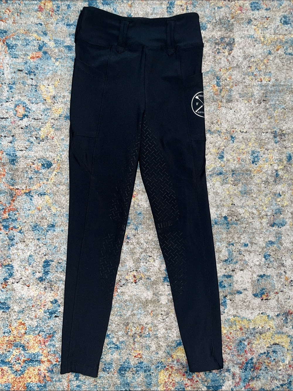 Kids Black Performance Riding Leggings with Silicone Grip Panels